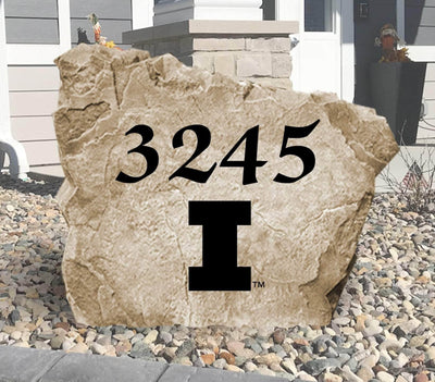 Personalized University of Illinois address rock for outdoor decor and gifting.