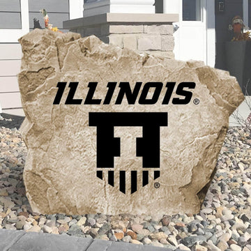 Officially licensed University of Illinois badge logo stone showcasing the iconic Fighting Illini emblem as a premium landscape centerpiece.
