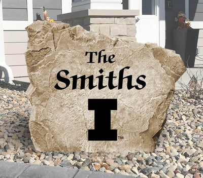 Personalized University of Illinois name rock for outdoor decor and gifting.