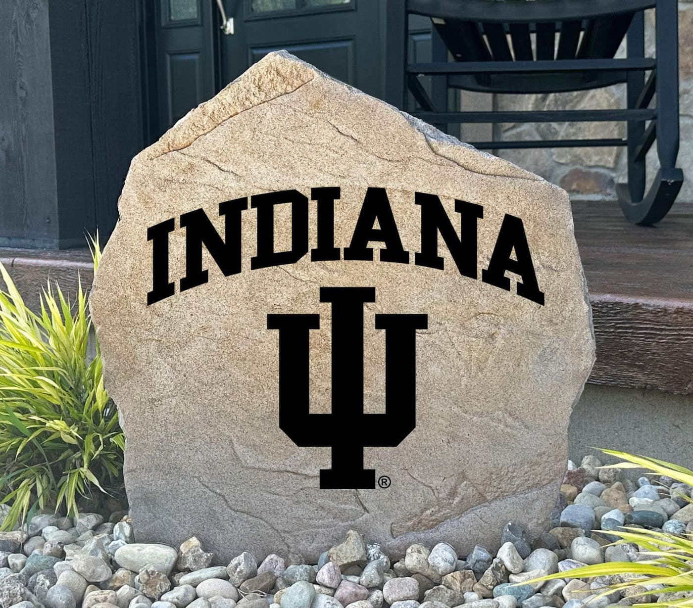 Indiana University engraved stone with official logo