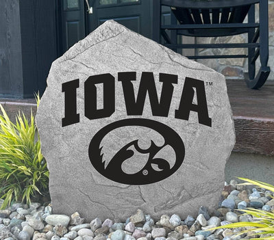 Engraved Iowa Hawkeyes team logo on natural stone