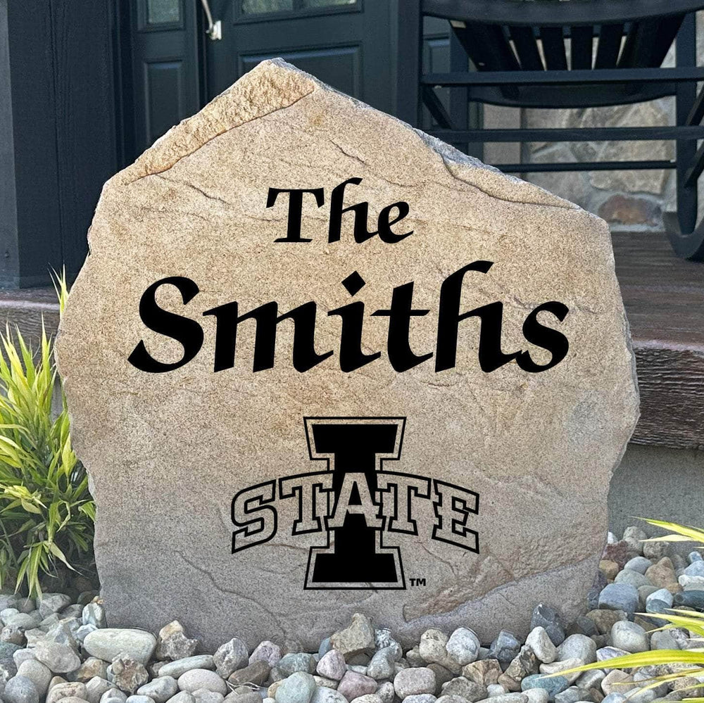 Officially licensed Iowa State University Name Stone personalized with your family name and engraved directly into premium stone. This custom outdoor décor celebrates Cyclones pride while creating a welcoming entrance to your home.