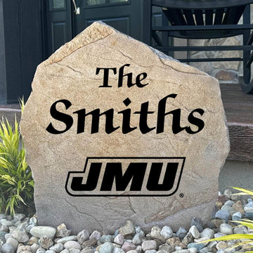 Officially licensed James Madison University Name Stone personalized with your family name and engraved directly into premium stone. This custom outdoor décor celebrates Dukes pride while creating a welcoming entrance to your home.
