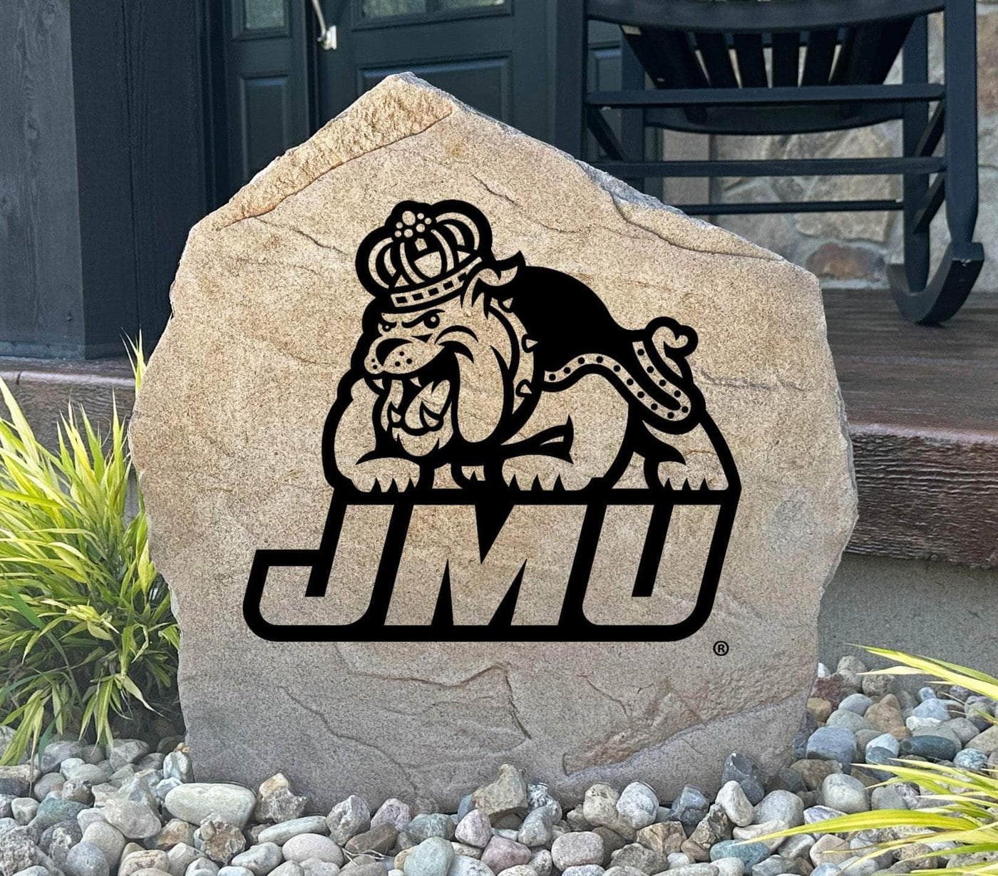 Engraved James Madison University stone featuring Duke Dog logo