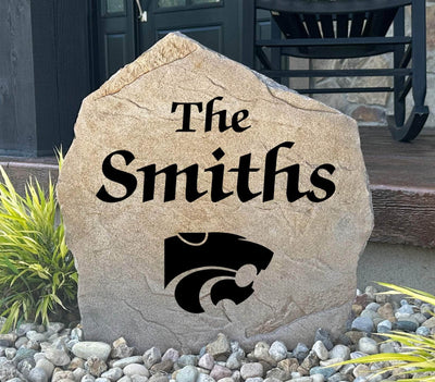 Custom Kansas State name rock for front yard landscaping