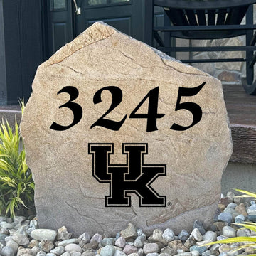 Officially licensed University of Kentucky Address Stone featuring custom house numbers and the iconic Kentucky Wildcats logo engraved directly into the stone surface. This personalized address stone enhances curb appeal and creates a beautiful house number marker for front yards, gardens, driveways, and entryways.