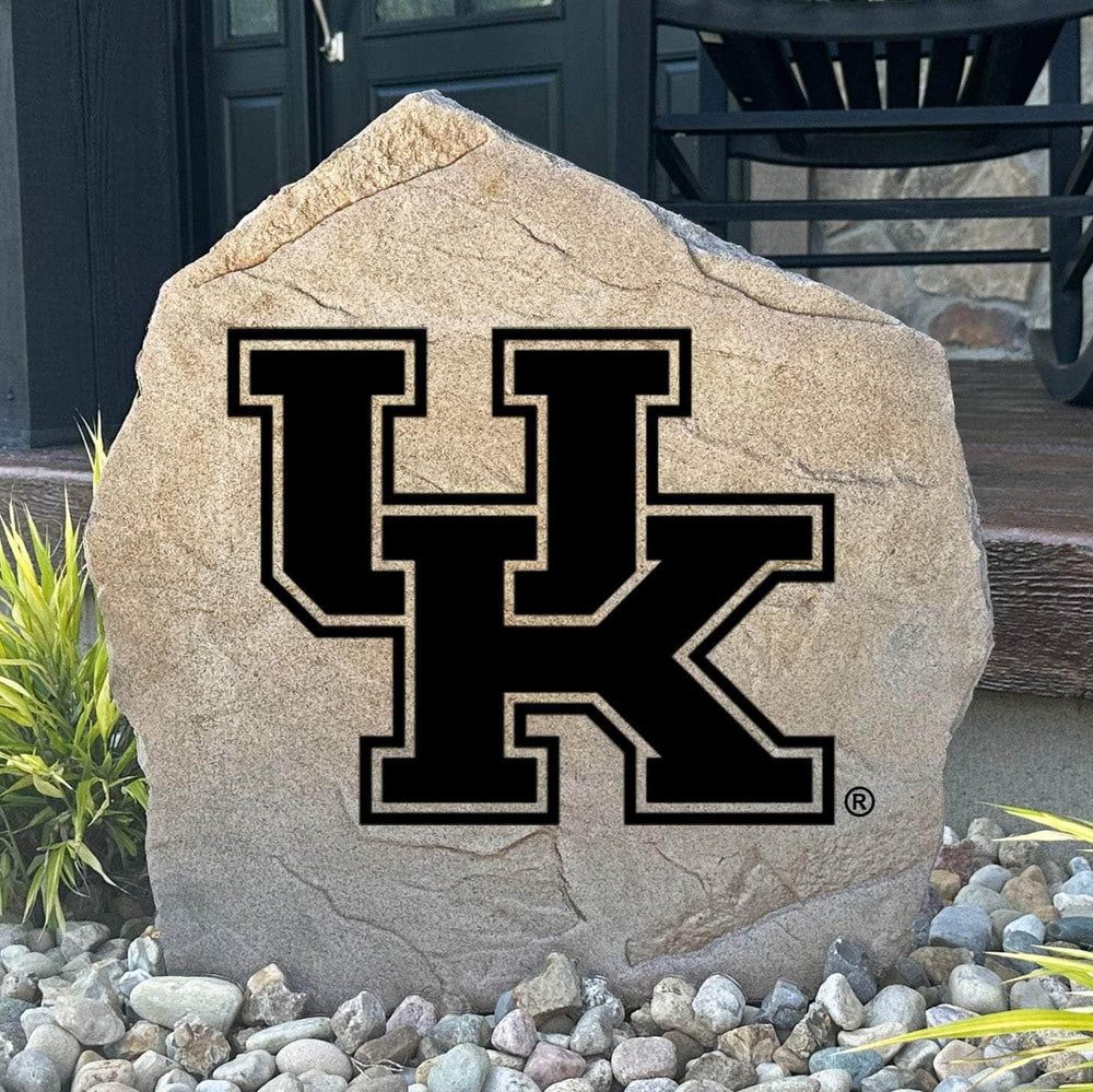 Officially licensed University of Kentucky Logo Stone featuring the iconic Kentucky Wildcats logo engraved directly into the stone surface. This decorative garden stone brings school spirit and curb appeal to front yards, patios, gardens, and entryways.
