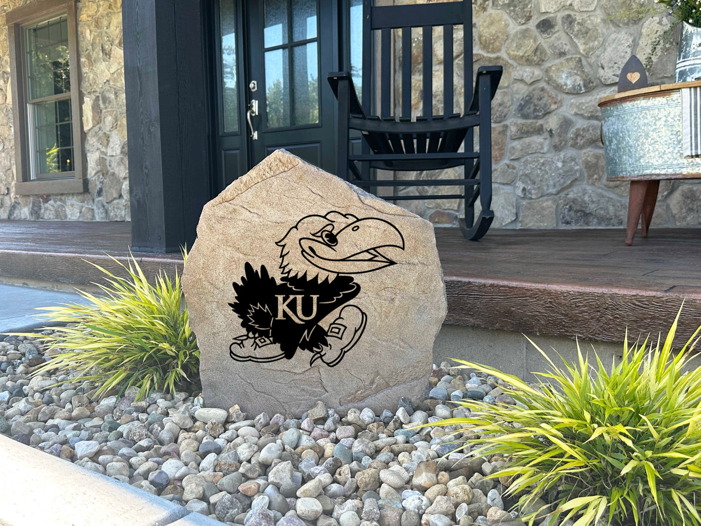 Kansas Jayhawks engraved logo stone for garden or yard