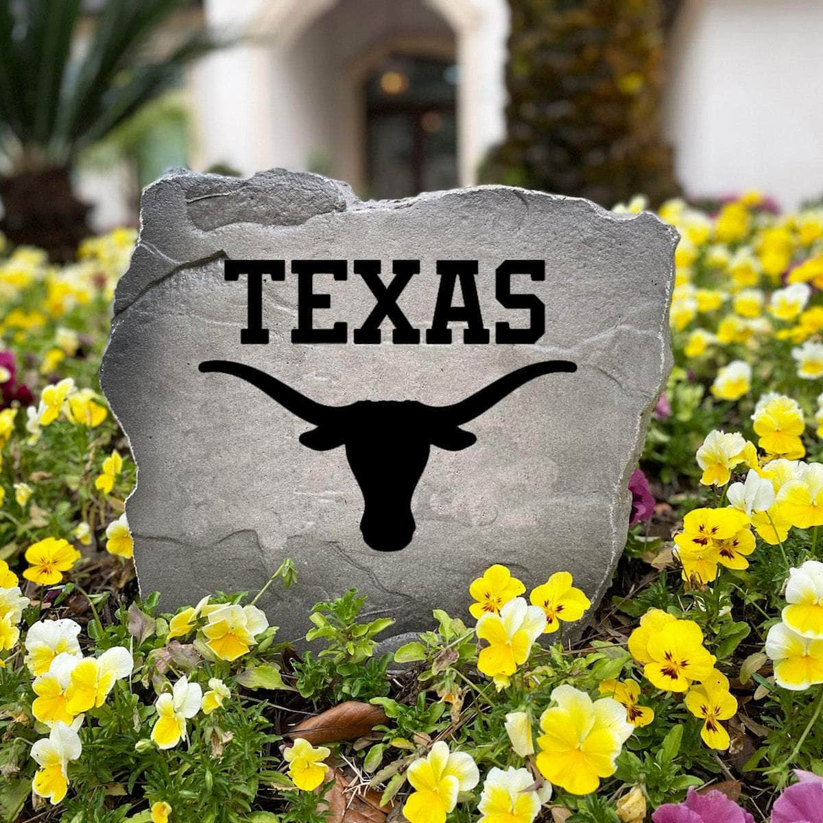 Weather-resistant Texas Longhorns outdoor logo marker designed to enhance flower beds, walkways, front entrances, and backyard entertaining spaces with collegiate character.
