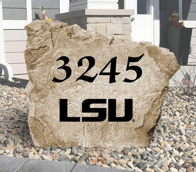 Engraved LSU address stone for outdoor landscaping