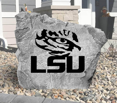 Outdoor LSU Tigers logo rock for landscaping décor