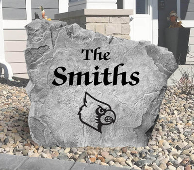 Custom outdoor rock with Louisville Cardinals name engraving