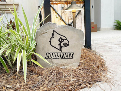 Weatherproof landscaping stone with Louisville Cardinals logo