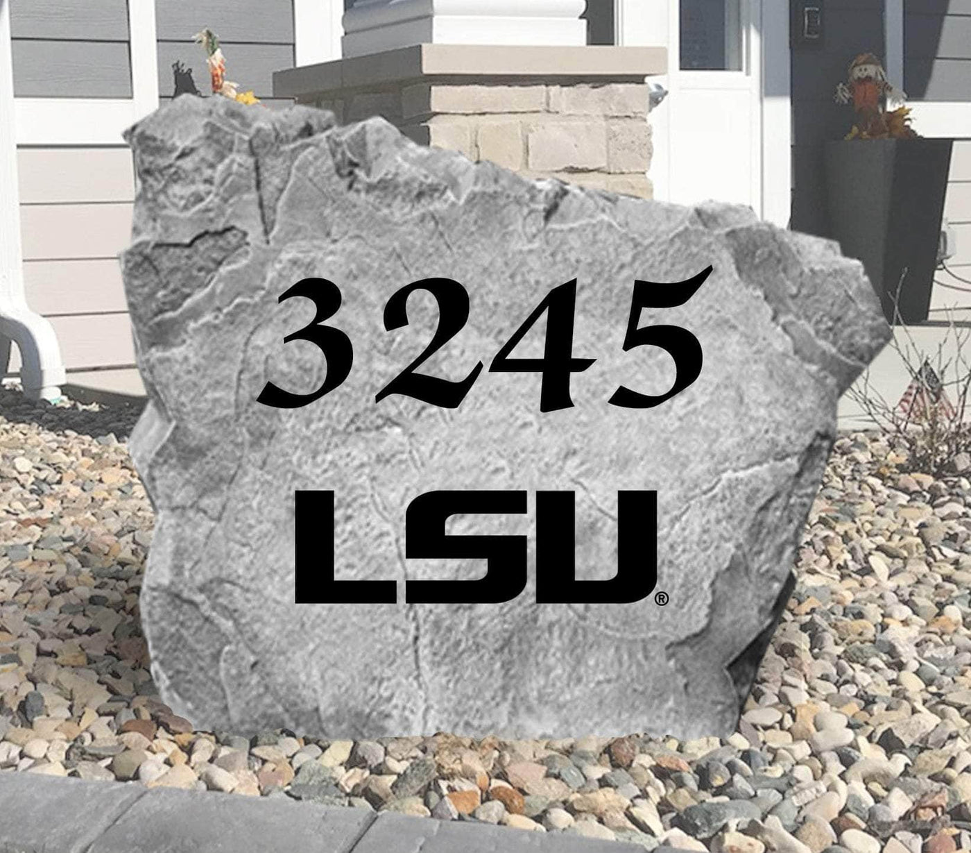 Personalized Louisiana State University address rock for front yard