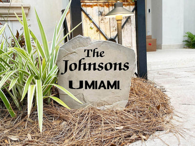 Custom engraved rock featuring The Smiths and Miami logo