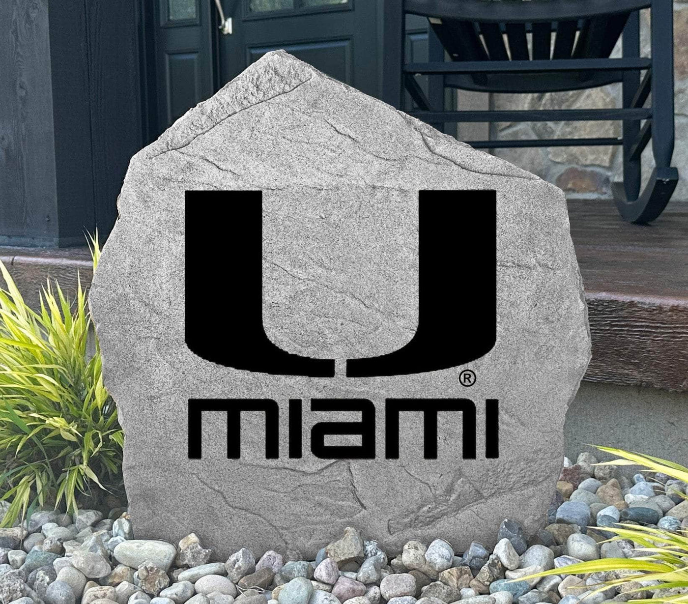 Miami Hurricanes engraved rock with bold U logo