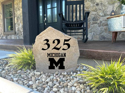 Home address stone with University of Michigan spirit, great for alumni and supporters.