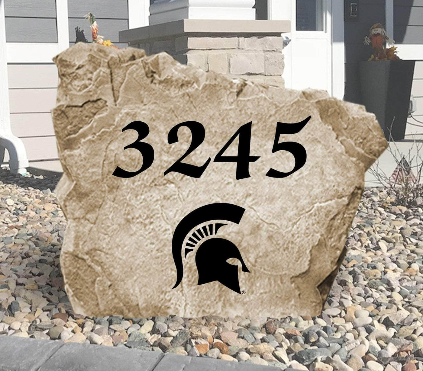 Michigan State University engraved address stone for landscaping