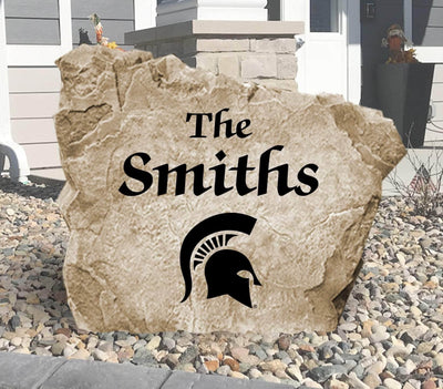 Engraved Michigan State University name stone for landscaping