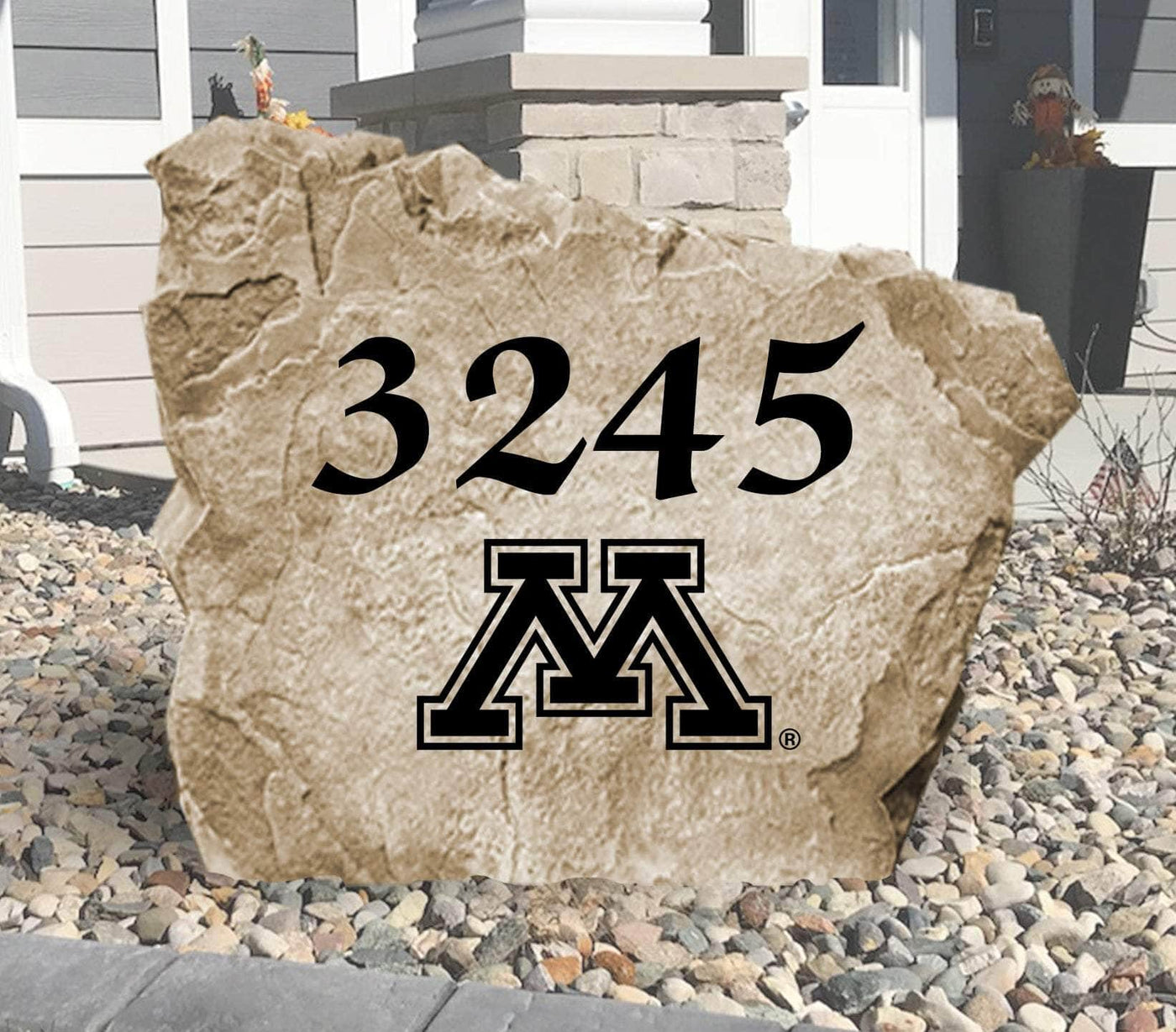Personalized University of Minnesota address rock for outdoor decor and gifting.