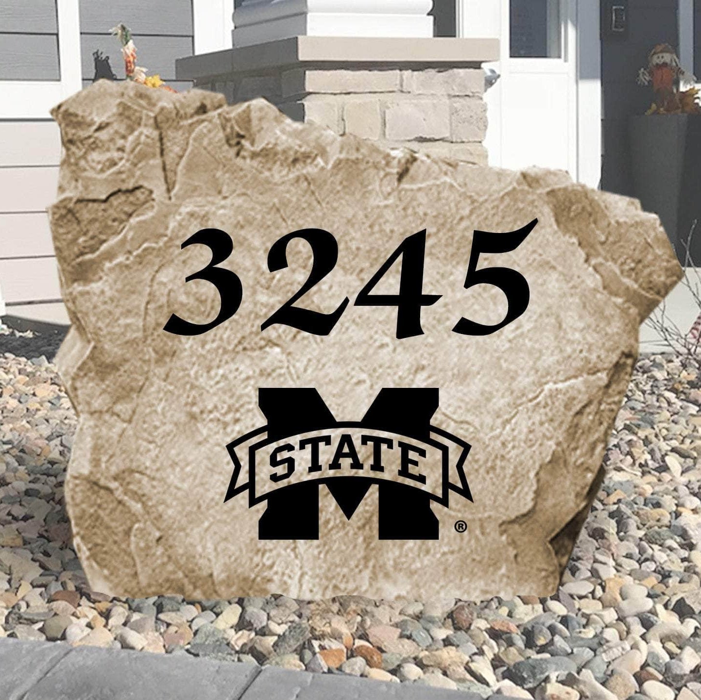 Personalized Mississippi State University Address Stone engraved with custom house numbers, creating a welcoming Bulldogs-inspired entrance for your home.