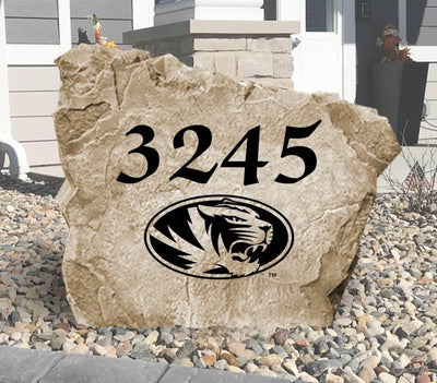 Personalized University of Missouri address rock for outdoor decor and gifting.
