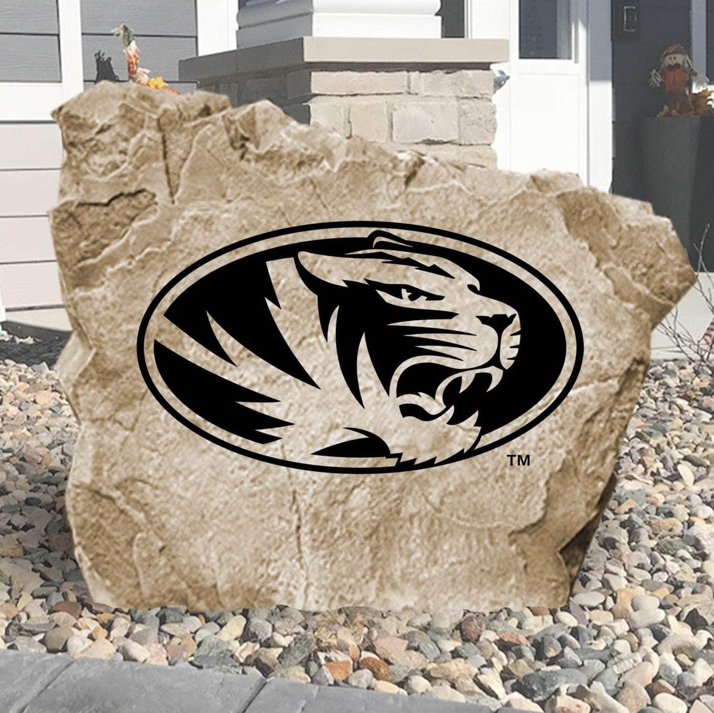 Officially licensed University of Missouri logo stone displaying the iconic Tigers emblem as a bold addition to any outdoor landscape.