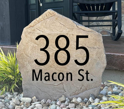 Modern engraved address stone with sleek design for home entryway