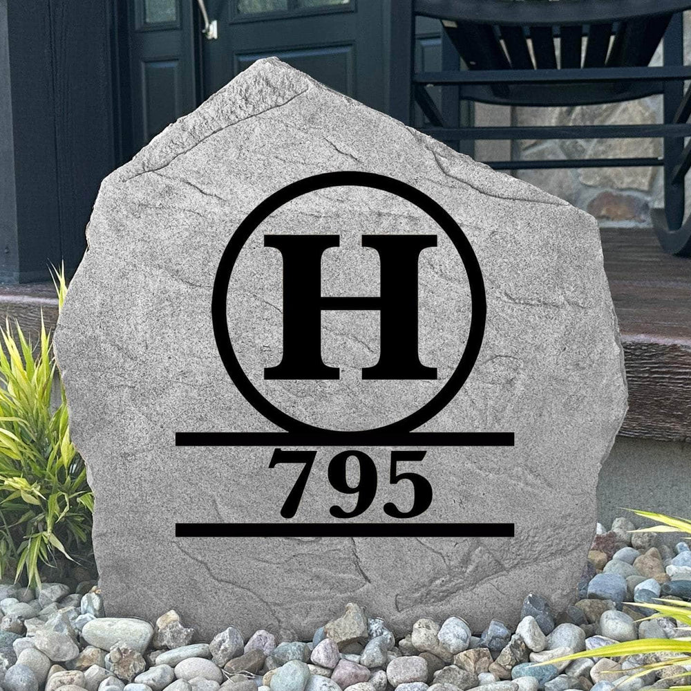 Personalized Monogram Address Stone featuring your family initial and custom house numbers, creating an elegant focal point for your home's entrance.