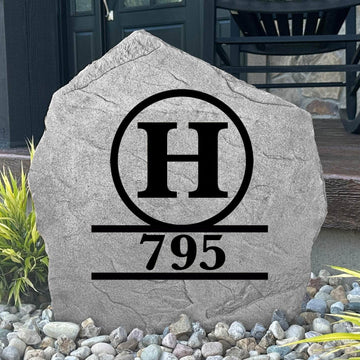 Personalized Monogram Address Stone featuring your family initial and custom house numbers, creating an elegant focal point for your home's entrance.