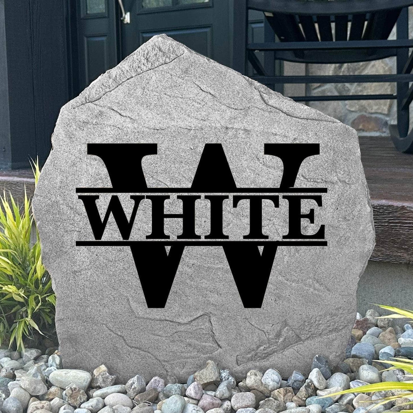 Personalized Original Monogram Stone featuring your custom family initial, creating a timeless outdoor centerpiece for gardens, patios, and entryways.