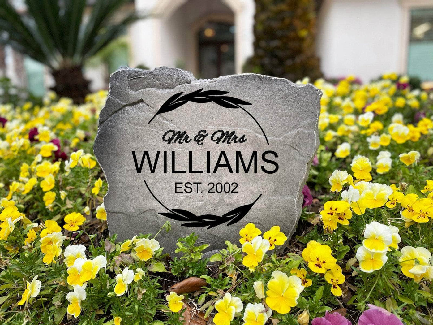 High-quality outdoor stone with names and date engraved for a special couple.
