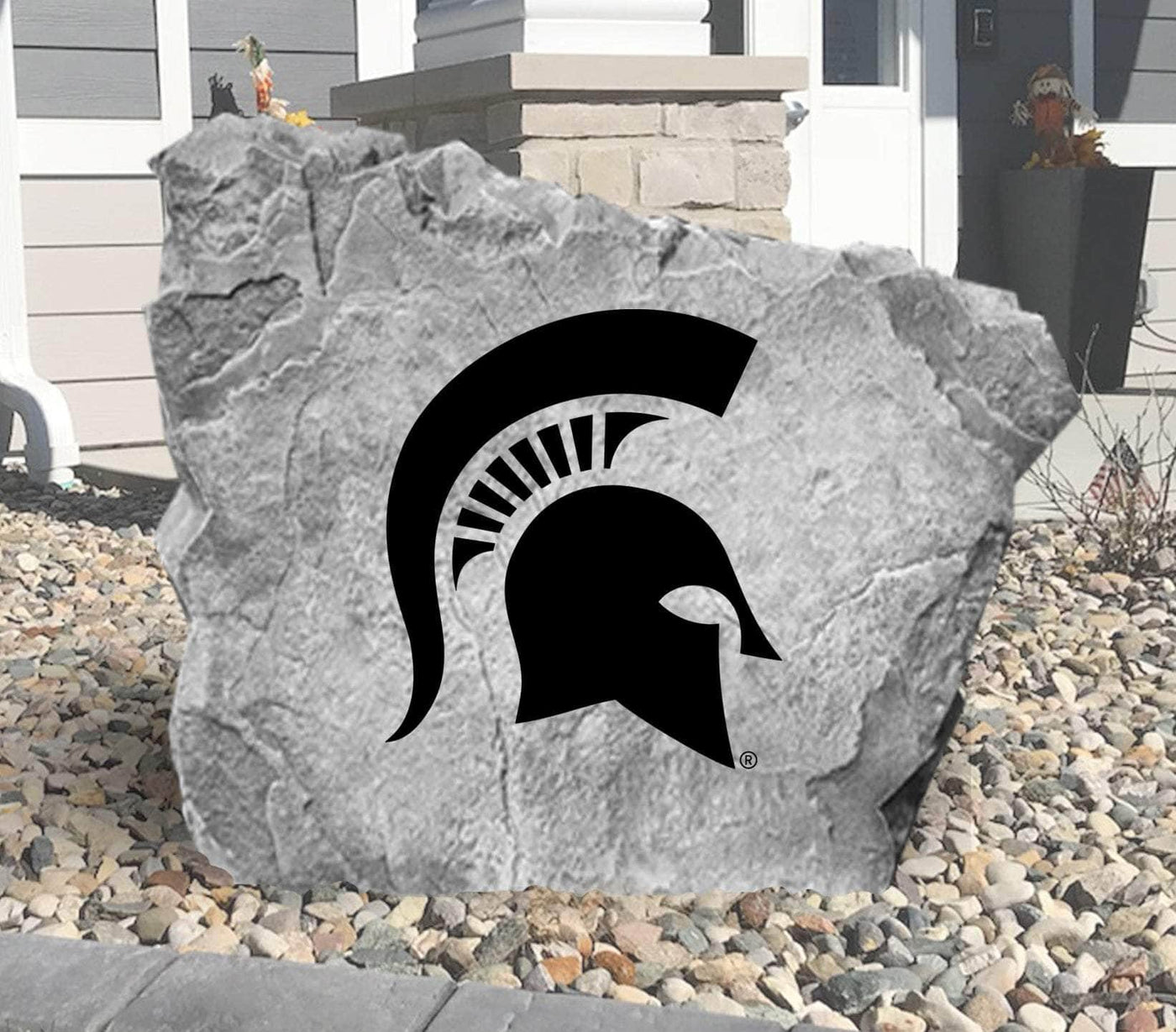 Personalized MSU Spartans logo rock for garden or yard décor