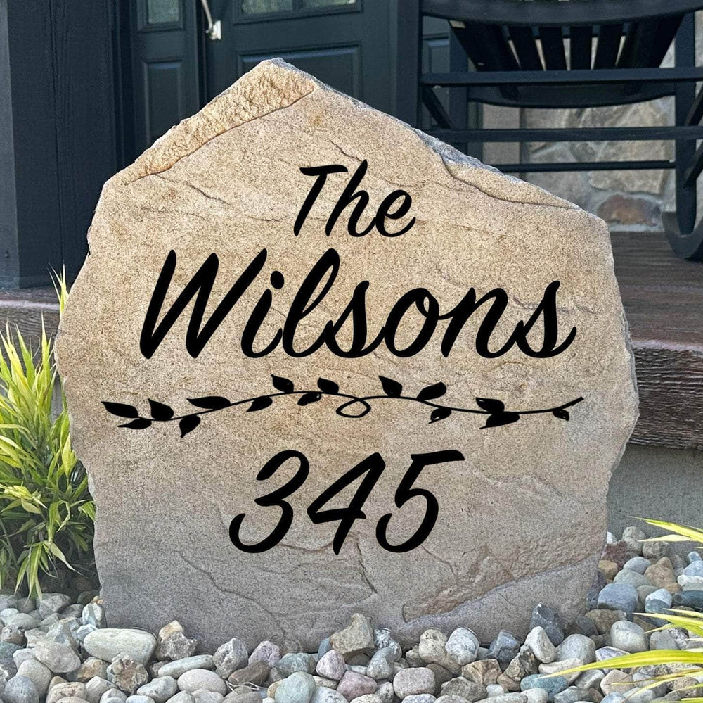Personalized Name and Address Stone engraved with your family name and house numbers, creating a stunning focal point for your home's entrance.