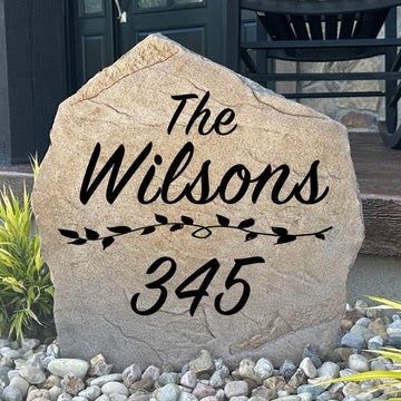 Personalized Name and Address Stone engraved with your family name and house numbers, creating a stunning focal point for your home's entrance.
