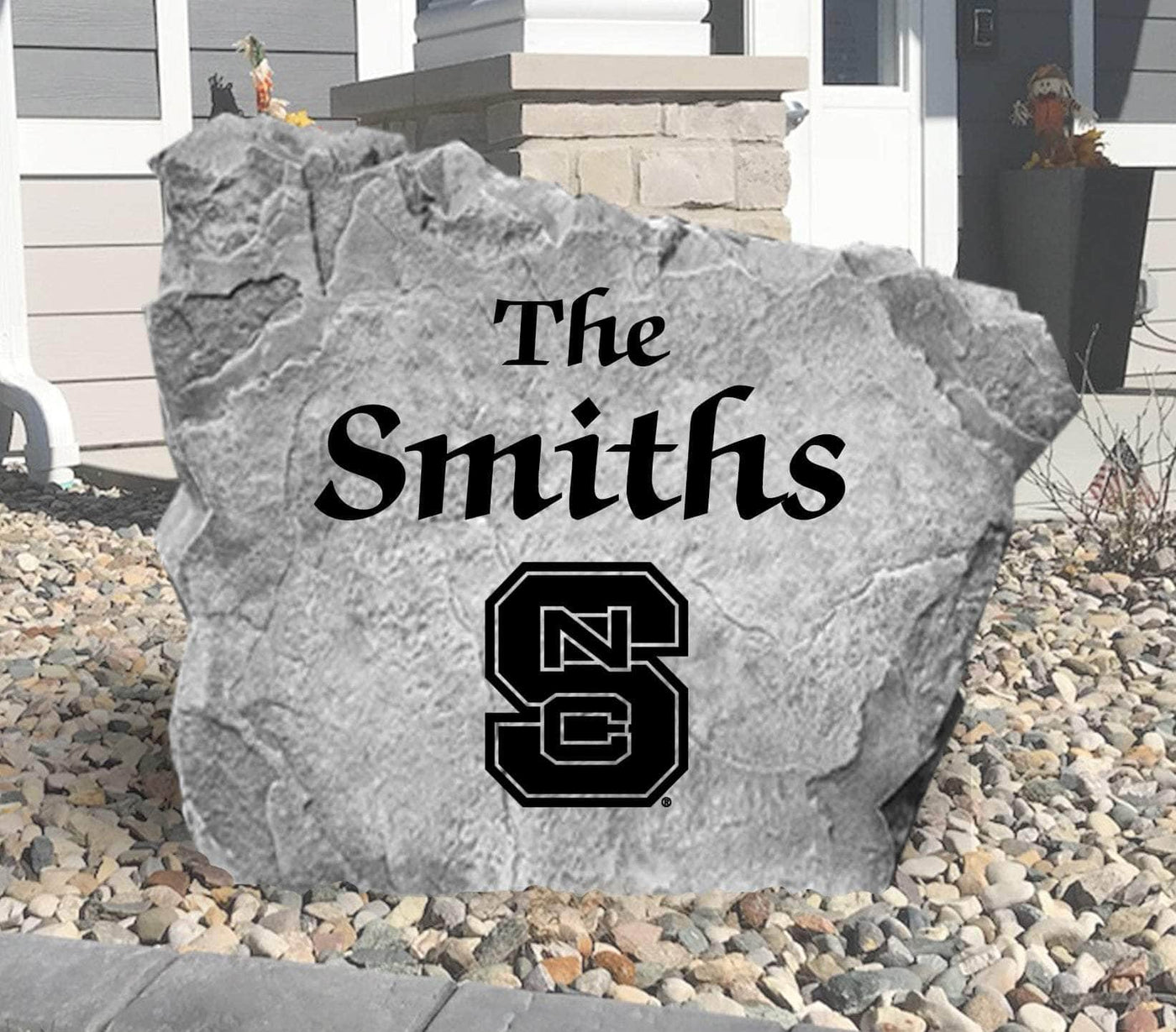 Outdoor rock featuring NC State Wolfpack name engraving