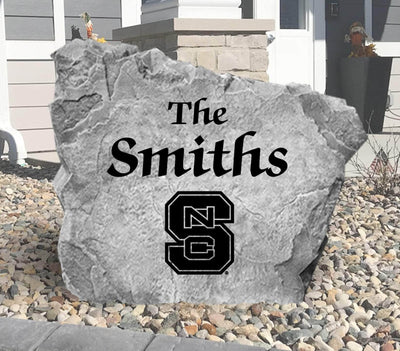 Outdoor rock featuring NC State Wolfpack name engraving