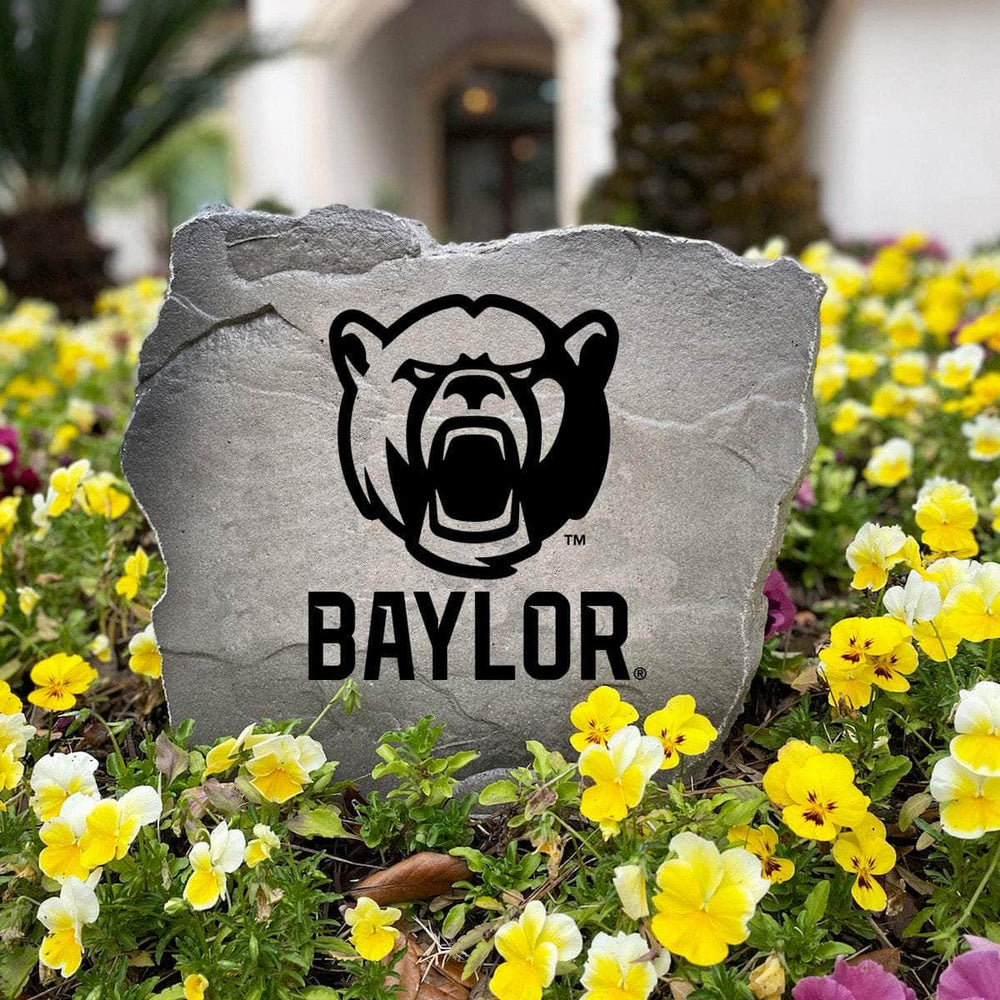 Officially licensed Baylor Bear Logo Stone handcrafted in the USA with detailed mascot engraving and durable construction. This decorative garden stone enhances landscape beds and outdoor spaces with lasting beauty and school spirit.