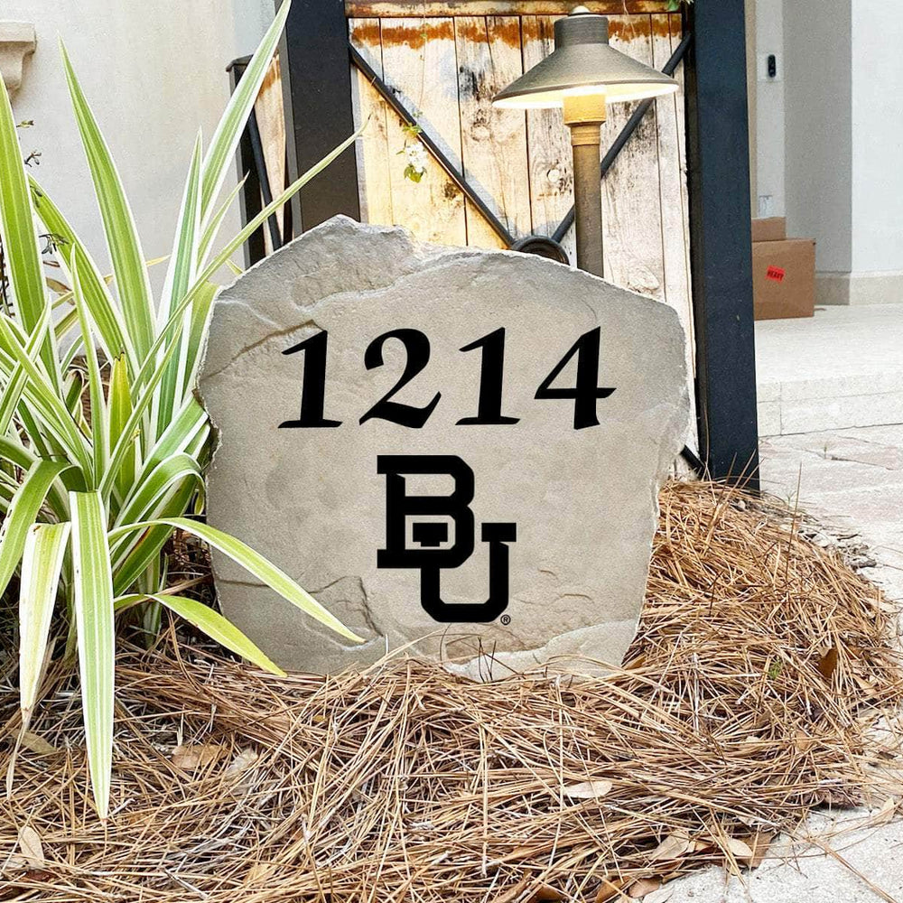 Engraved Baylor University Address Stone with custom house numbers and the Baylor Bears logo, bringing collegiate spirit and timeless style to front yard landscapes, walkways, and home entrances.