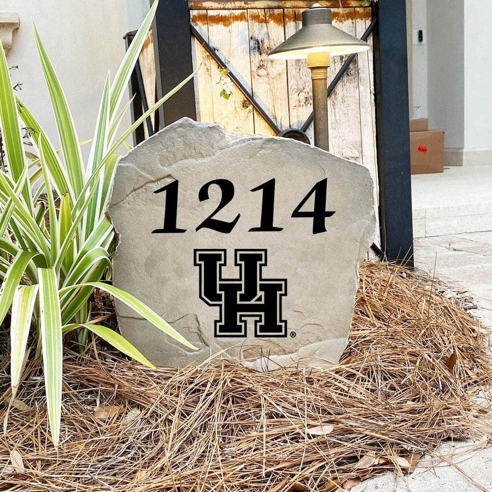 Engraved University of Houston Address Stone with custom house numbers and the Houston Cougars logo, bringing collegiate spirit and timeless style to front yard landscapes, walkways, and home entrances.