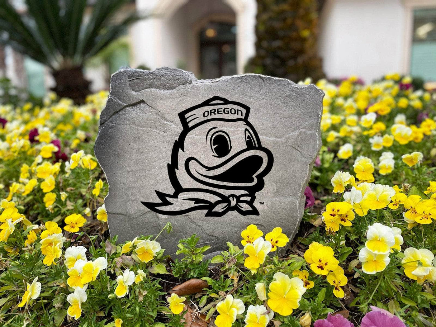 Custom NCAA rock with Oregon mascot, great for student or alumni outdoor display.