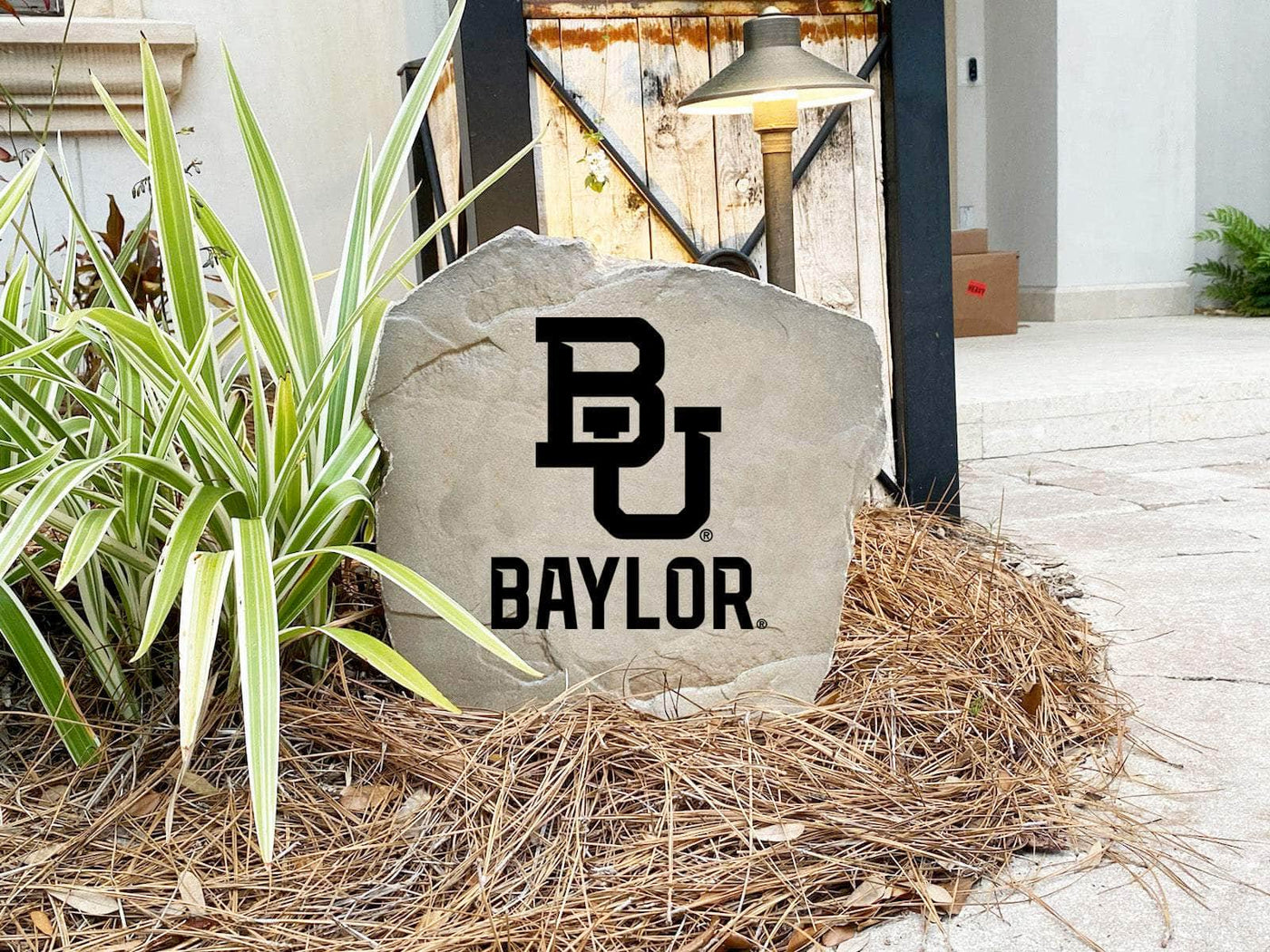 Custom NCAA team stone with Baylor Bears logo, great for gardens or porches.