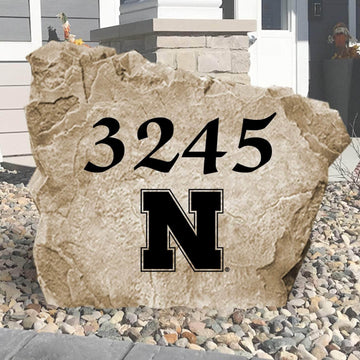 Personalized University of Nebraska Address Stone featuring your custom house numbers and officially licensed Cornhuskers artwork. A distinctive address marker that blends school spirit with timeless curb appeal.