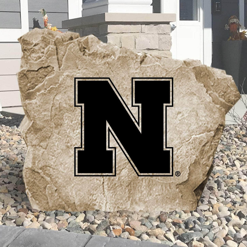 University of Nebraska logo landscape stone professionally engraved to showcase Cornhuskers pride in gardens, patios, and front entrance landscaping.