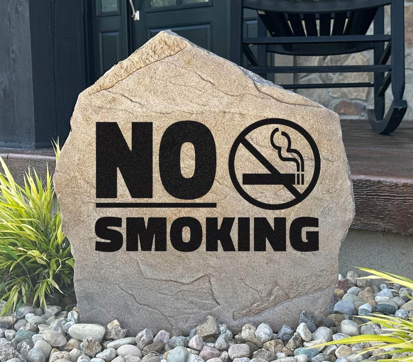 Engraved No Smoking stone sign for yard or entryway display
