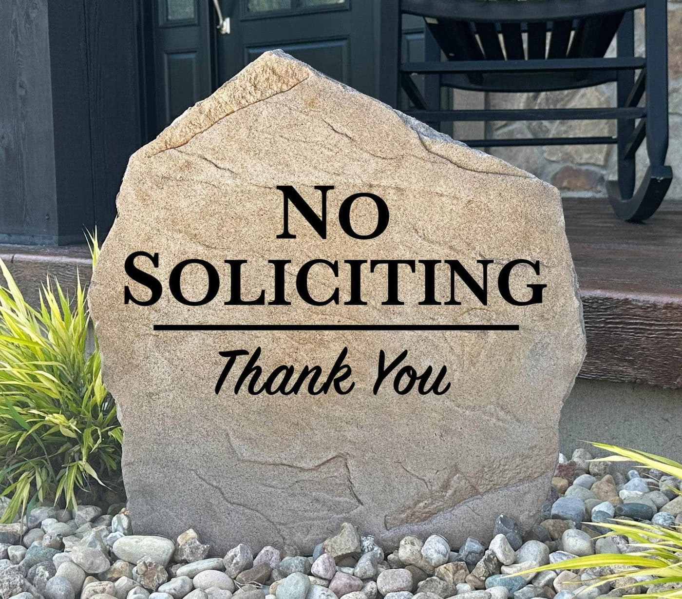 Engraved No Soliciting stone for front yard or porch display