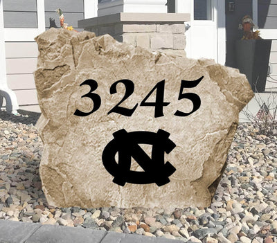 Engraved stone with North Carolina Tar Heels logo and house number