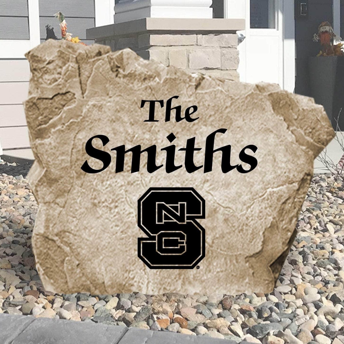Officially licensed North Carolina State University Name Stone personalized with your family name and engraved directly into premium stone. This custom outdoor décor celebrates Wolfpack pride while creating a welcoming entrance to your home.