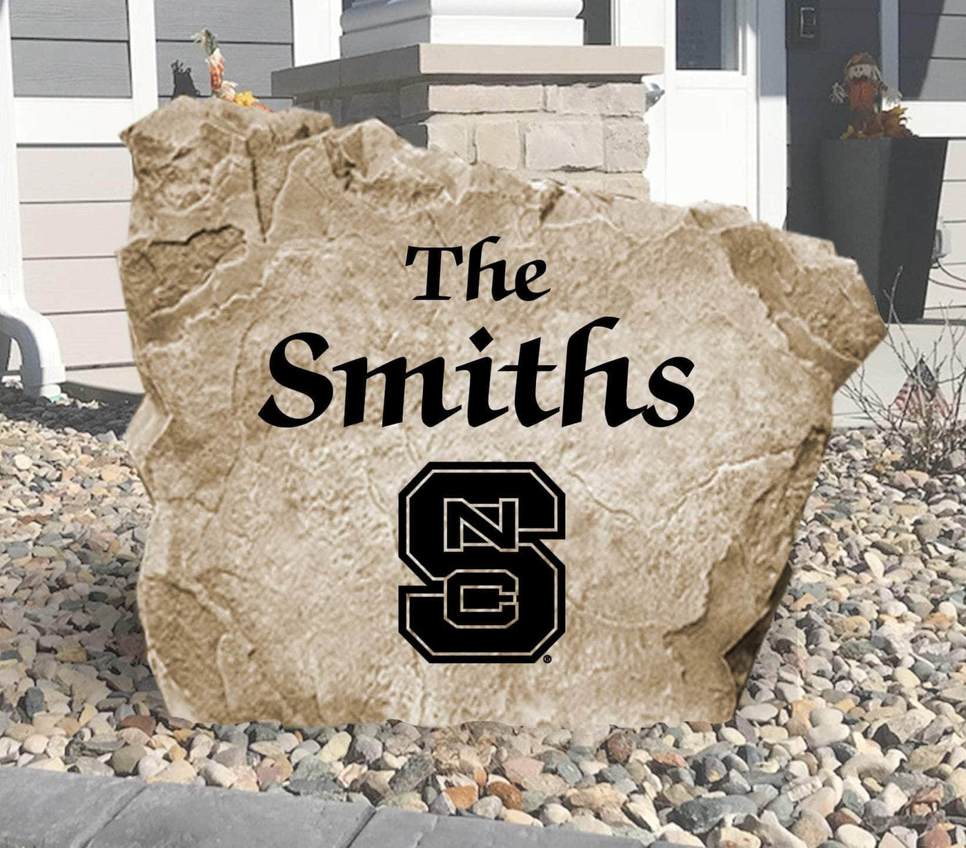 North Carolina State University stone with engraved name design