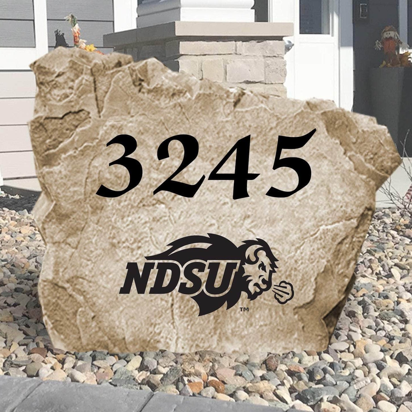 Personalized North Dakota State University address stone engraved with custom house numbers, creating a welcoming Bison-inspired entrance for your home.